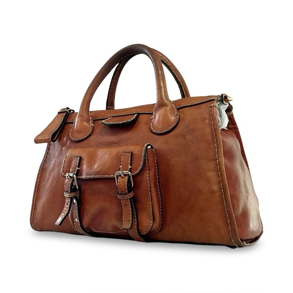 Chloé Distressed Saddle Leather Calfskin Medium Edith Satchel - Picture 4 of 11